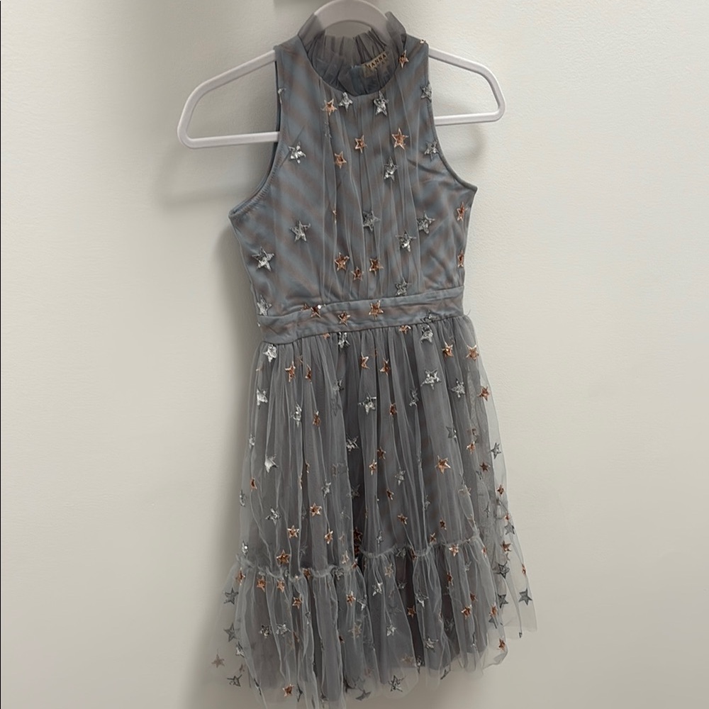 Girls Size 10 Gray Embellished Tiered Halter Dress by Hannah Banana